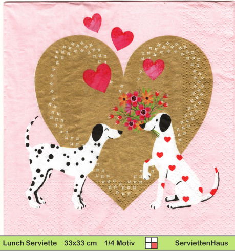 Zwei verliebte Hunde mit Herzen und Blumen  - 1 Packung mit 20 Servietten